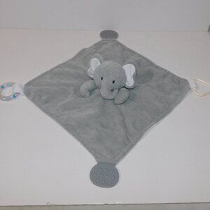 Modern Baby  Elephant Security Blanket Gray White Baby Lovey Teether Rattle Nunu